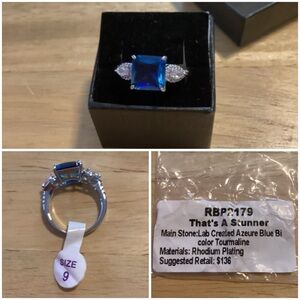 Bomb Party Lab Created Azure Blue Tourmaline Ring - New with Tags size 9
